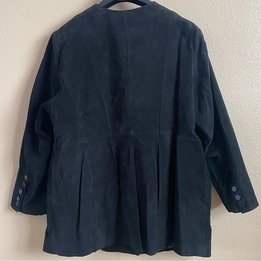 Pamela McCoy Womens Size 3X Black Crochet‎ Suede Leather Military Jacket Coat